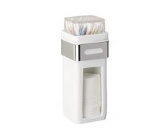 WENKO 22777100 Wattepad- und Ohrstäbchenhalter Premium Plus, Wattepadspender, Wattestäbchenhalter, Edelstahl rostfrei, 7.5 x 18.5 x 9 cm, Glänzend