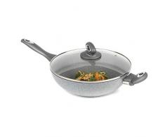 Salter BW02772GN Wok mit Deckel aus gehärtetem Glas, antihaftbeschichtet, 28 cm, Grau
