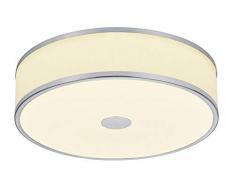 Trio Leuchten LED Deckenleuchte Agento 678010107, Metall Chrom, Stoffschirm weiß, inkl. 1 x 24 Watt LED, Switch Dimmer