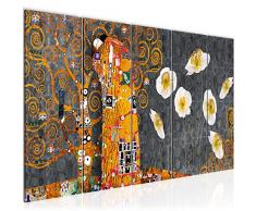 Bilder Gustav Klimt der Kuss Wandbild 200 x 80 cm Vlies - Leinwand Bild XXL Format Wandbilder Wohnzimmer Wohnung Deko Kunstdrucke Gelb 5 Teilig - MADE IN GERMANY - Fertig zum Aufhängen 021555c