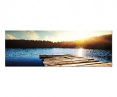 Panoramabild auf Leinwand und Keilrahmen 150x50cm See Holzsteg Wald Sonnenuntergang