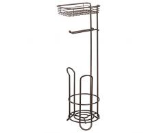 iDesign Classico Toilettenpapierhalter aus Metall, freistehend, mit Ablage, Rollenvorratsbehälter für Kinder, Gäste, Master, Büro, Badezimmer, 16,5 x 18,4 x 61 cm, bronzefarben