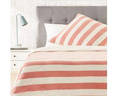 AmazonBasics - Bettwäsche-Set, Jersey, breite Streifen, 135 x 200 cm / 80 x 80 cm, Rot