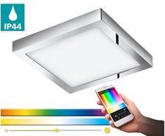 EGLO connect LED Deckenleuchte Fueva-C, Smart Home Deckenlampe, L: 30x30 cm, Farbe: Chrom, dimmbar, Weißtöne und RGB Farben einstellbar, Material: Metallguss, Kunststoff, IP44