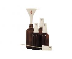 Viva Haushaltswaren #45060#- 4 x Apotheker-Sprühflasche im Set (2x50 ml & 2x100 ml) aus Braunglas, kleine Glasflaschen mit Zerstäubereffekt - Made in Germany & BPA frei (inkl. einem Trichter Ø 5 cm)