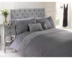 Chateau de Belle Maison Bettwäscheset, mit texturierten Rosen und Ripsband, Polybaumwolle, grau, Super King-Größe