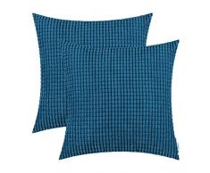 CaliTime Kissenbezüge Kissenhülle 2er-Pack Kissenbezug Supersoft Corduroy Corn Striped Beide Seiten Dekokissenhüllen Cases 40cm x 40cm Deep Sea Blue