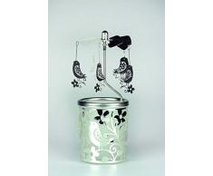 Kerzenfarm Hahn Glaskarussell Teelichthalter Windlicht 84362 Motiv Vogel Größe 16 x 6 x 6 cm Glaskarussel, Glas, Silber 6 cm