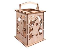 Rayher 62894505 Holz Laterne Rakete, mit Griff, 15,3 x 15,3 x 26,5 cm, Holzbausatz, 15-tlg.;Windlicht, für LED-Kerze, Lichterkette