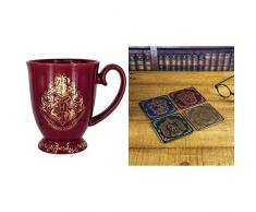 HARRY POTTER Hogwarts Tasse, Keramik, Mehrfarbig, 9 x 12 x 11 cm & HARRY POTTER Hogwarts Wappen Untersetzer aus Weißblech, Mehrfarbig, 1 x 9 x 9 cm