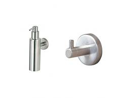 Tiger Boston Seifenspender, Edelstahl gebürstet, Einsatz aus Kunststoff zum leichten Befüllen + Badserie Boston Haken groß, Edelstahl gebürstet