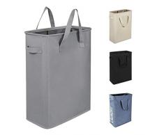 Chrislley Wäschekorb, schmal, dünn, schmal, schmal, schmal, schmal, Wäschekorb mit Griffen, zusammenklappbar, 53 cm, Grau