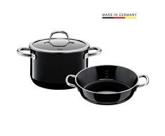 Silit Passion Black Topfset 2-teilig, Fleischtopf und Pfanne Silargan Funktionskeramik, Glasdeckel Schüttrand, induktionsgeeignet, schwarz