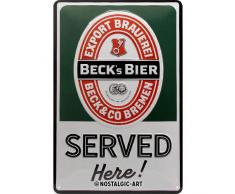 Nostalgic-Art 22297 Becks-Served Here Label Green, Retro Blechschild 20x30 cm, Metall, bunt, 20x 30 cm