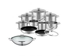 Silit Pisa Topfset 10-teilig mit Glasdeckel, Kochtopf, Stielkasserolle, Milchtopf, Dämpfereinsatz, spülmaschinengeeignet + WMF Macao Wok mit Glasdeckel