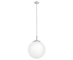EGLO Pendellampe Rondo, 1 flammige Pendelleuchte, Hängeleuchte aus Stahl, Farbe: Nickel matt, Glas: Opal matt weiß, Fassung: E27, Ø: 25 cm