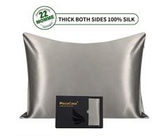 PiccoCasa Kissenbezug, 100 % Seide, 22 Momme, natürliche Seide, Kissen für Haar und Haut, weich, atmungsaktiv, beidseitig, Kissen, 50,8 x 91,4 cm King grau