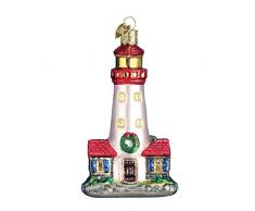 Old World Christbaumschmuck: Leuchtturm-Kollektion geblasene Ornamente für Weihnachtsbaum Leuchtturm 4.250 Weiß, Grün, Gold, Rot, Silber