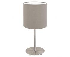 EGLO Tischlampe Pasteri, 1 flammige Textil Tischleuchte, Nachttischlampe aus Stahl und Stoff, Farbe: Nickel matt, taupe, Fassung: E27, inkl. Schalter, H: 40 cm