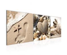 Wandbild Feng Shui Strand Bilder 120 x 40 cm Vlies - Leinwand Bild XXL Format Wandbilder Wohnzimmer Wohnung Deko Kunstdrucke Braun 3 Teile - MADE IN GERMANY - Fertig zum Aufhängen 504233a