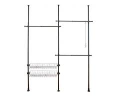 Wenko Teleskop-System Herkules Duo Schwarz matt, verstellbares Ordnungssystem, 3 Kleiderstangen/2 Ablagekörbe, anpassbar an diverse Räumlichkeiten, 164-215 x 165-300 x 38cm, pulverbeschichtetes Metall