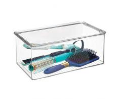 mDesign Aufbewahrungsbox mit Deckel - praktische verschließbare Acrylbox mit Deckel für die perfekte Ordnung im Badezimmer oder auch als Ordnungsbox im ganzen Haushalt - transparent