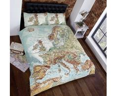 Urban Einzigartige Landkarte von Europa, Hochwertiger Fotodruck, Bettbezug- und Kopfkissenbezug-Set, Muti (Zulu), für Einzelbett