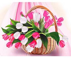GMMH Diamond Painting Set Bild 14 x 18 Diamant Malerei Stickerei Handarbeit Basteln Mosaik Steine Blumen Korb Tulpen