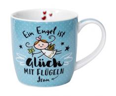 Happy Life 45734 Tee-Tasse Schutzengel, Porzellan, 40 cl, mit Geschenk-Banderole, Hellblau