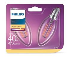 Philips LEDclassic Lampe ersetzt 40W, E14, warmweiß (2700 Kelvin), 470 Lumen, Kerze, Doppelpack