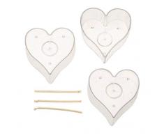 Glorex 6 9732 082 Kerzen-Gießform für Teelichter in Herzform, 3 Formen je 5,3 x 5,5 x 2,5 cm groß, aus Polycarbonat, hitzebeständig bis zu 140 °C, mit Docht, bunt, one size
