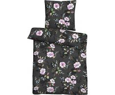 biberna 0024408 Soft-Seersucker Bettwäsche Garnitur mit Kopfkissenbezug (Baumwolle) 1x 155x200 cm + 1x 80x80 cm, anthrazit