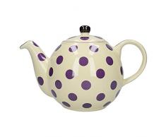 Dexam London Pottery Teekanne rund, für 4 Tassen, blau gepunktet, Elfenbein
