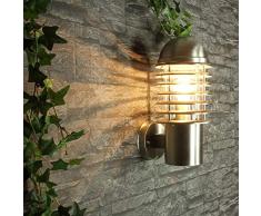 Große Wandlampe außen Edelstahl BRISTOL H:33cm Ø15cm E27 IP44 Beleuchtung Balkon Terrasse Garten Hof