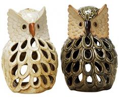 Sunny Toys 12369 Porzellan Windlicht Eule Circa 20 cm, grün/beige