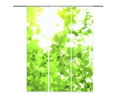Home Fashion 88512-168 Schiebevorhang Digitaldruck Leaf, 3-er Set, 245 x 60 cm, Dekostoff, grün