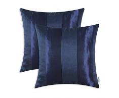 CaliTime Kissenbezüge Kissenhülle Packung mit 2 Dekokissenbezüge Schalen für Couch Sofa Home Decoration Modern Shining & Dull Contrast Striped 45cm x 45cm Marineblau