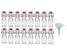 Viva Haushaltswaren - 16 x kleine Glasflasche 100 ml mit Bügelverschluss aus Porzellan zum Befüllen, als kleine Likörflasche & Saftflasche verwendbar (inkl. Trichter Ø 5 cm) von Viva Haushaltswaren