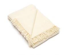 WoolMe Wolldecke aus elfenbeinfarbener, Reiner Wolle Paula, 130 x 200 cm, Hergestellt in Litauen mit Fransen