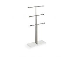 Umbra Trigem Schmuckbaum – Extra Hoher Schmuckständer für Ketten mit integrierter Schmuckablage für Ringe, Ohrringe, Armbänder, Uhren und Accessoires, 3-stufig, Metall, Weiß/Nickel, 23x10x48 cm