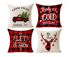 Kithomer Set von 4 Weihnachtsdekorationen Kissenbezüge Weihnachten Buffalo Plaid Bauernhaus Dekor Überwurf Kissenbezug Retro Truck Kissenbezug 45,7 x 45,7 cm Home Decor