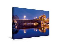 Calvendo Premium Textil-Leinwand 45 x 30 cm Quer-Format Burg Giebichenstein | Wandbild, HD-Bild auf Keilrahmen, Fertigbild auf hochwertigem Vlies. Winterabend in Halle-Saale Orte Orte