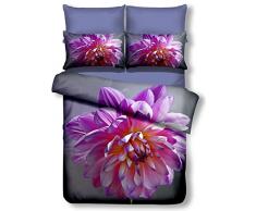 DecoKing 01042 Bettwäsche 135x200 cm mit 1 Kissenbezug 80x80 lila 3D Microfaser Bettbezug Blumenmuster violett Pflaume Stahl grau anthrazit Mirabella