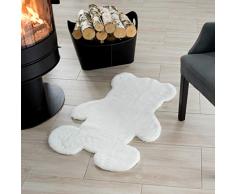 Tapiso Dolly Teppich Shaggy Hochflor Langflor Weiß Modern Teddy Bär Form Plaid Sofa Decke Kunstpelz Kaninchenfell Optik Kinderzimmer 60 x 90 cm