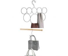 iDesign Classico Schalbügel mit 8 Ringen, Hängeorganizer für Schals, Krawatten, Gürtel, Pashminas + Handtaschenhalter für Garderobe und Kleiderschrank, großer Bügel mit 6 Haken aus Metall
