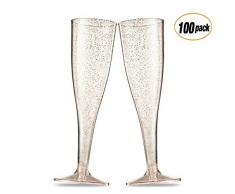 Munfix 100 stück Gold Glitter Plastik-sektkelch 5 oz durchsichtiger Kunststoff toasten gläser einweg-Hochzeit Cocktail Cups
