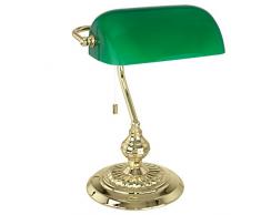 EGLO Tischlampe Banker, 1 flammige Tischleuchte Vintage, Retro, Art Deco, Klassik, Schreibtischlampe aus Stahl und Glas, Nachttischlampe, Bürolampe, Messing, Grün, Lampe mit Zug-Schalter, E27 Fassung