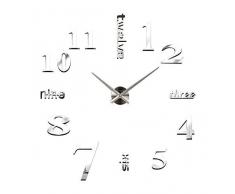 GMMH Design 12 Wanduhr 100-130 cm 3 D XXL Uhr Moderne Selbst gestaltbare Do-it-Yourself Wanduhr (Silber)
