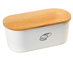 Kesper Brotbox 85090, mit Schneidebrett aus Buchenholz, Maße: 33,5 x 18 x 14 cm, Braun/Weiß, 33.5 x 18 x 14 cm