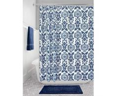 iDesign Damask Duschvorhang | hochwertiger Duschvorhang mit Ösen aus Metall| Designer Duschvorhang in der Größe 183,0 cm x 183,0 cm | Polyester marineblau